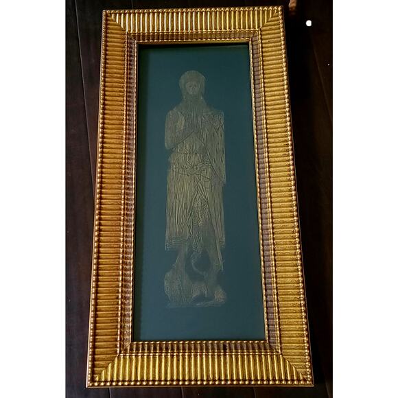 Vintage Sir Roger de Trumpington Brass Rubbing Art in Ornate Gold Frame 31x19 - Picture 12 of 16
